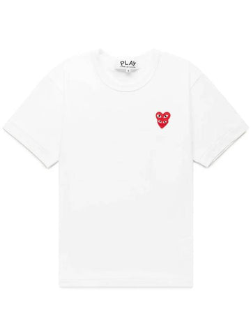 Play Double Red Heart T Shirt White P1T288000 - COMME DES GARCONS - BALAAN 1