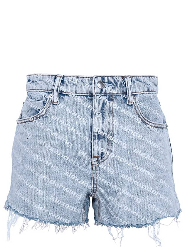 All-Over Logo Bite High Waist Denim Shorts Blue - ALEXANDER WANG - BALAAN 2