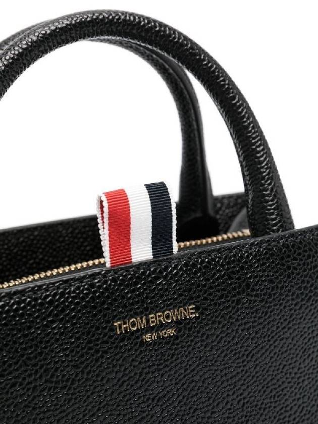 Pebble Grain Leather Mini Trapezoid Tote Bag Black - THOM BROWNE - BALAAN 6