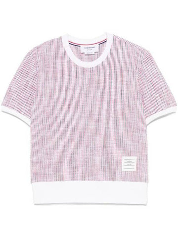 Crew Neck Cotton Tweed Short Sleeve T-Shirt Pink - THOM BROWNE - BALAAN 1