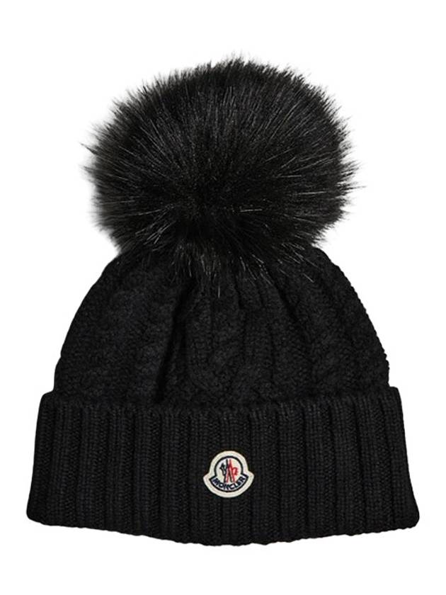 Logo Patch Wool Cashmere Blend Beanie Black - MONCLER - BALAAN 2