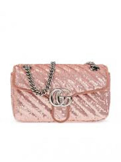 Women's GG Marmont Small Sequin Shoulder Bag Pink - GUCCI - BALAAN 2