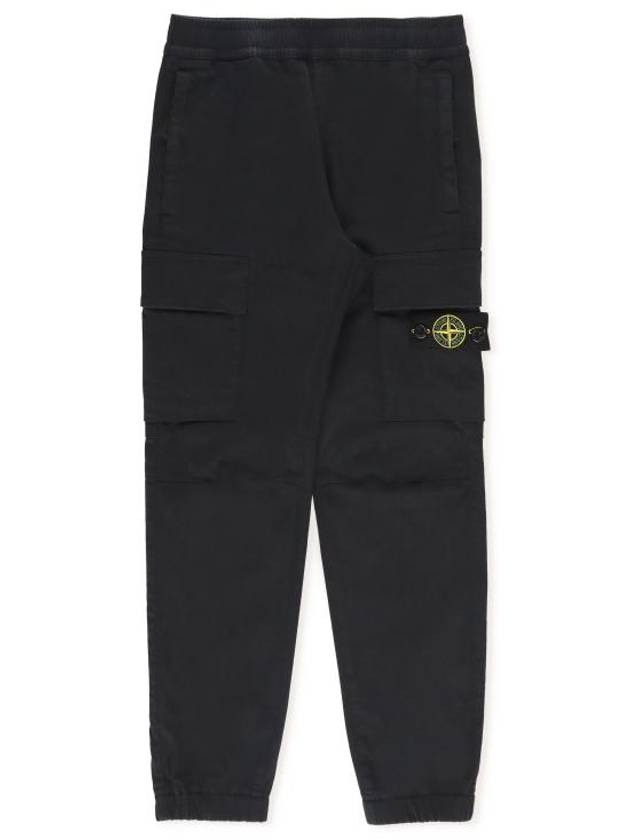 Kids Stretch Cotton Satin Straight Pants Black - STONE ISLAND - BALAAN 1