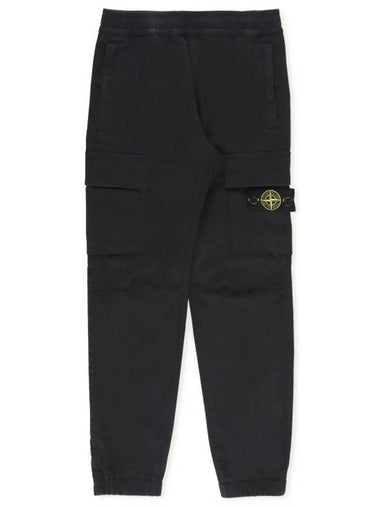 Kids Stretch Cotton Satin Straight Pants Black - STONE ISLAND - BALAAN 1