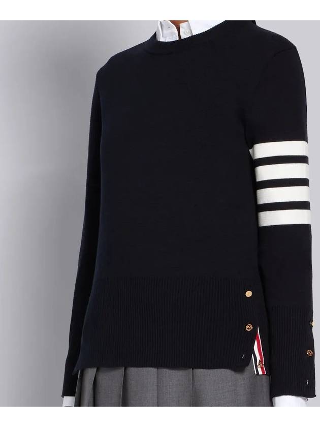 Milano Stitch Crewneck 4-Bar Cotton Crepe Knit Top Navy - THOM BROWNE - BALAAN 4