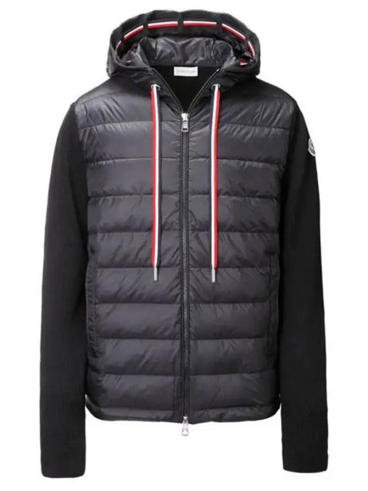 Logo Patch Down Hoodie Cardigan Black - MONCLER - BALAAN 2