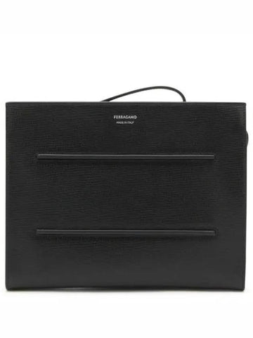 Leather Documentation Clutch Bag Black - SALVATORE FERRAGAMO - BALAAN 1