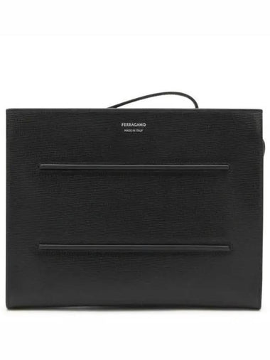 Leather Documentation Clutch Bag Black - SALVATORE FERRAGAMO - BALAAN 1