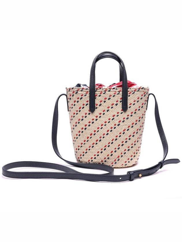 Basket Raffia Stripe Embroidery Gingham Oxford Scarf Tote Bag Natural - THOM BROWNE - BALAAN 5