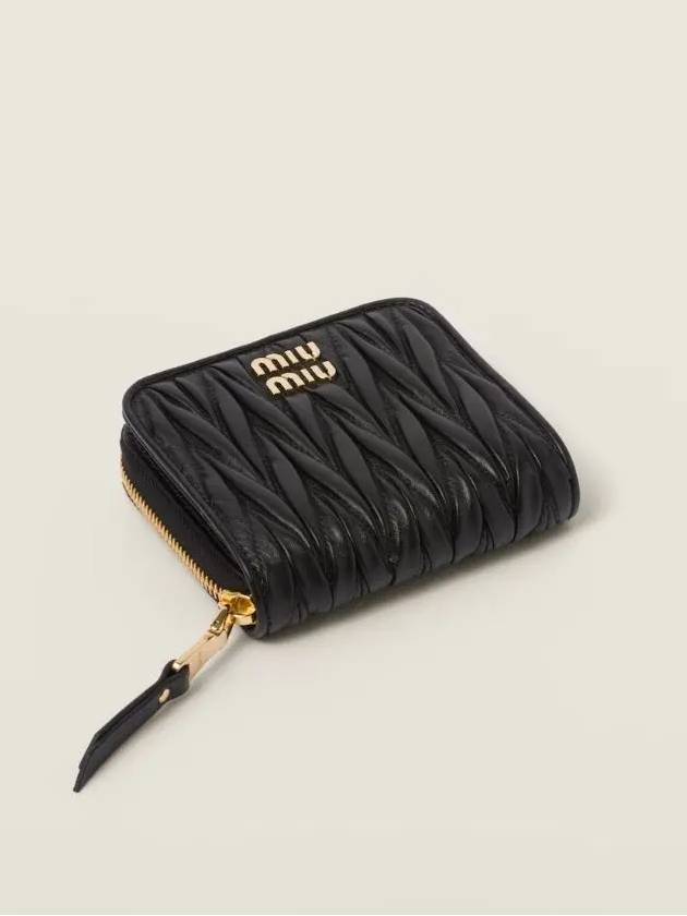 Matelasse Logo Zip Around Half Wallet Black - MIU MIU - BALAAN 5