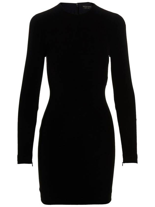 Women's Shoulder Pad Crew Neck Midi Dress Black - BALENCIAGA - BALAAN 2