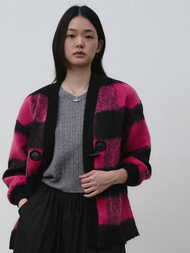 Gingham big check wool half coat pink - THE GREEN LAB - BALAAN 2