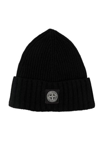 Kids Logo Patch Wool Beanie Black - STONE ISLAND - BALAAN 1