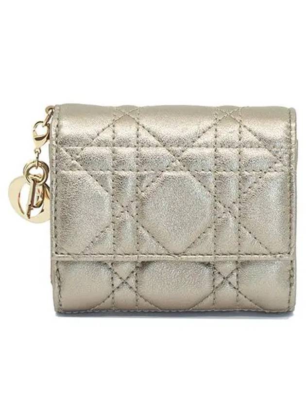 Lady Lotus Grain Calfskin Half Wallet Gold - DIOR - BALAAN 3