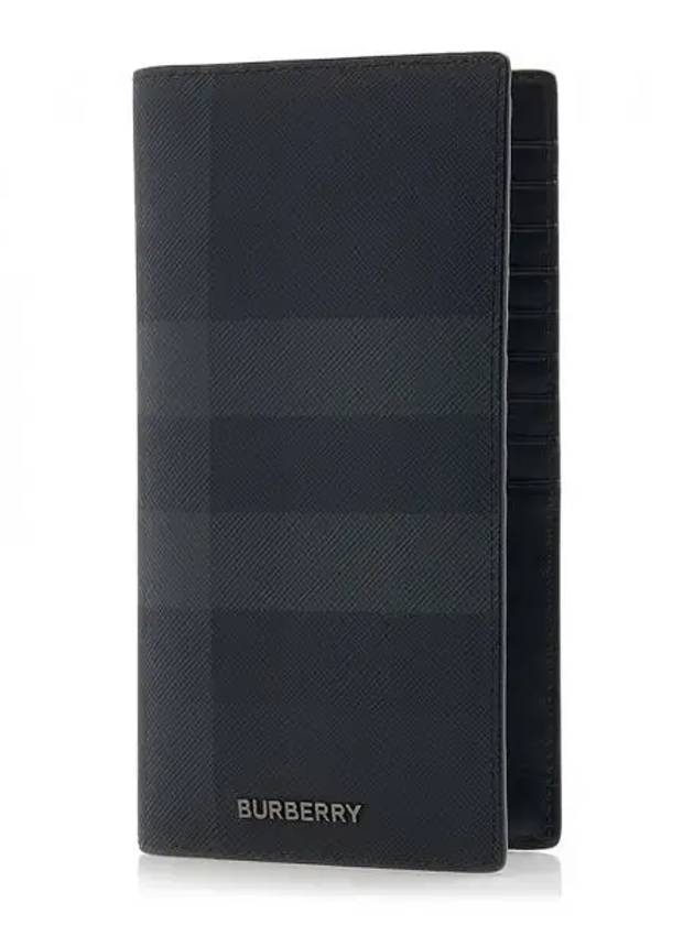 Logo Checked Leather Long Wallet Charcoal - BURBERRY - BALAAN 2