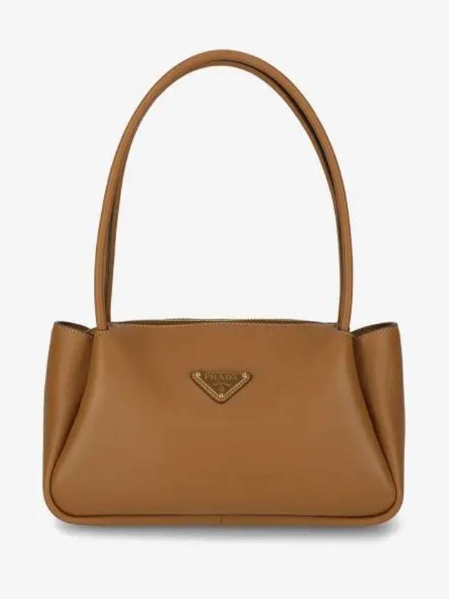 Medium Gold Triangle Logo Leather Tote Bag Caramel 1BA4442CYSF03BH - PRADA - BALAAN 1