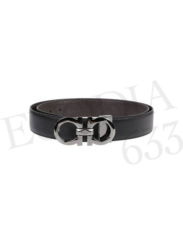 Silver Gancini Reversible Leather Belt Black - SALVATORE FERRAGAMO - BALAAN 3