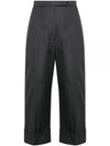 High Waist Cotton Canvas Straight Pants Dark Grey - THOM BROWNE - BALAAN 2