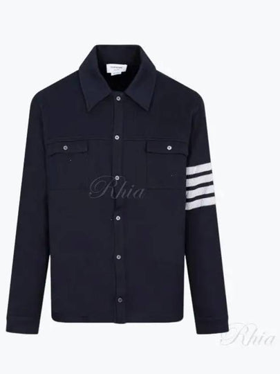 Double Face Cotton Knit 4 Bar Button Shirt Jacket Navy - THOM BROWNE - BALAAN 2