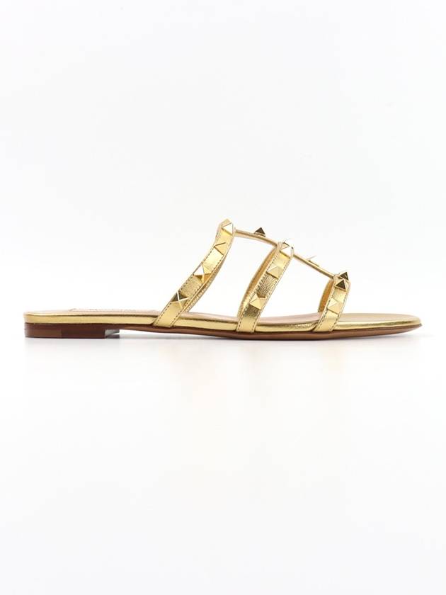 Women's Leather Rockstud Slippers Gold - VALENTINO - BALAAN 2