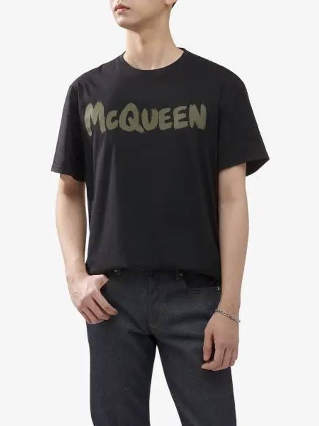 Men's Graffiti Logo Short Sleeve T-Shirt Black - ALEXANDER MCQUEEN - BALAAN 2