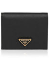 Gold Hardware Triangle Logo Saffiano Half Wallet Black - PRADA - BALAAN 2