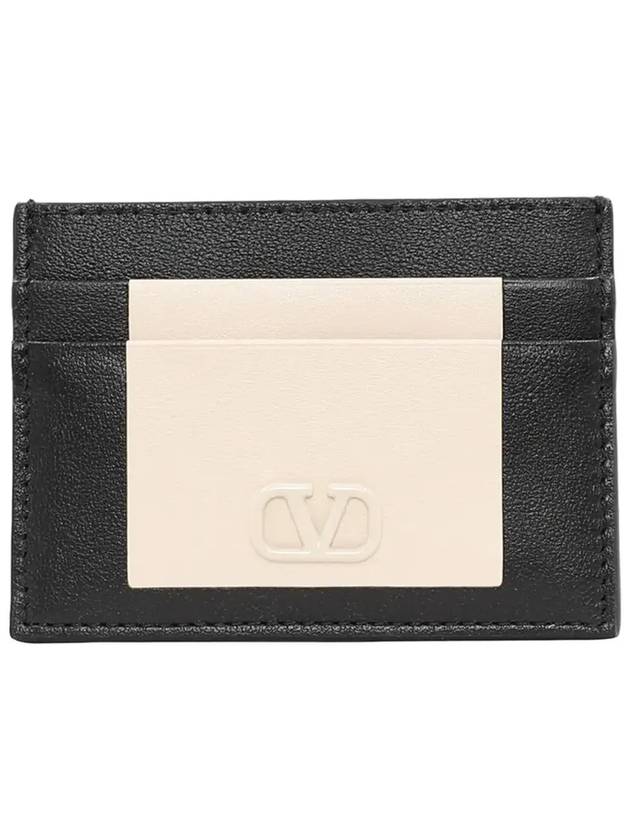 V Logo Leather Card Wallet Ivory - VALENTINO - BALAAN 3