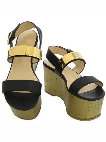 Black leather gold metal buckle detail women s sandals - GIUSEPPE ZANOTTI - BALAAN 1