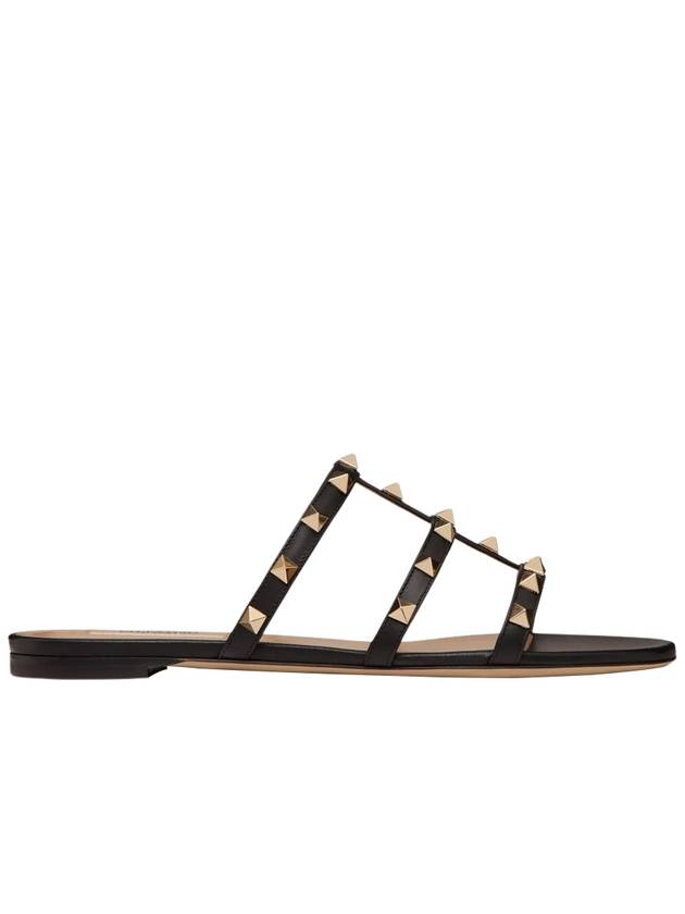 Rockstud Flat Slippers Black - VALENTINO - BALAAN 2