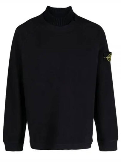 Garment Dyed Gauze Mock Neck Sweatshirt Navy - STONE ISLAND - BALAAN 2