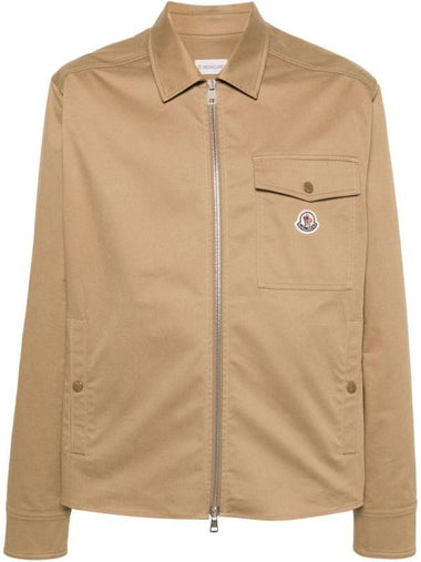 Gabardine Logo Pocket Zip Up Jacket Beige - MONCLER - BALAAN 1