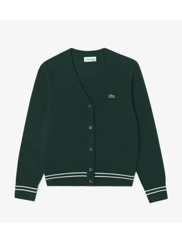 Women s Basic Button Y Cardigan Deep Green - LACOSTE - BALAAN 1