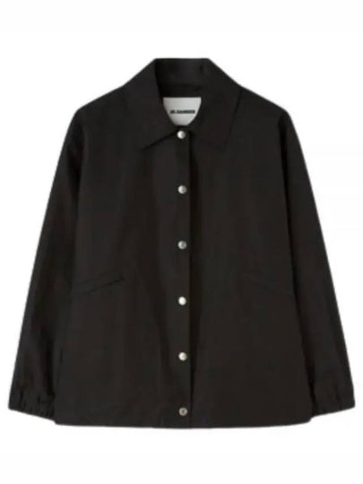 Back Logo Print Drawstring Cotton Shirt Jacket Black - JIL SANDER - BALAAN 2