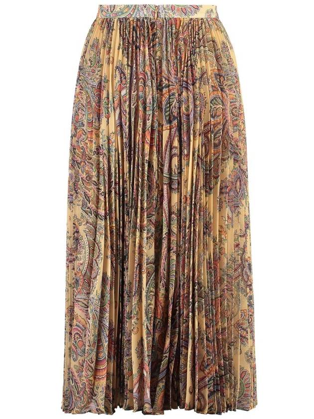 Paisley Print Silk Midi Pleated Skirt Beige - ETRO - BALAAN 3