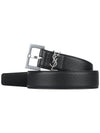 Grained Leather Silver Monogram Belt Black - SAINT LAURENT - BALAAN 2