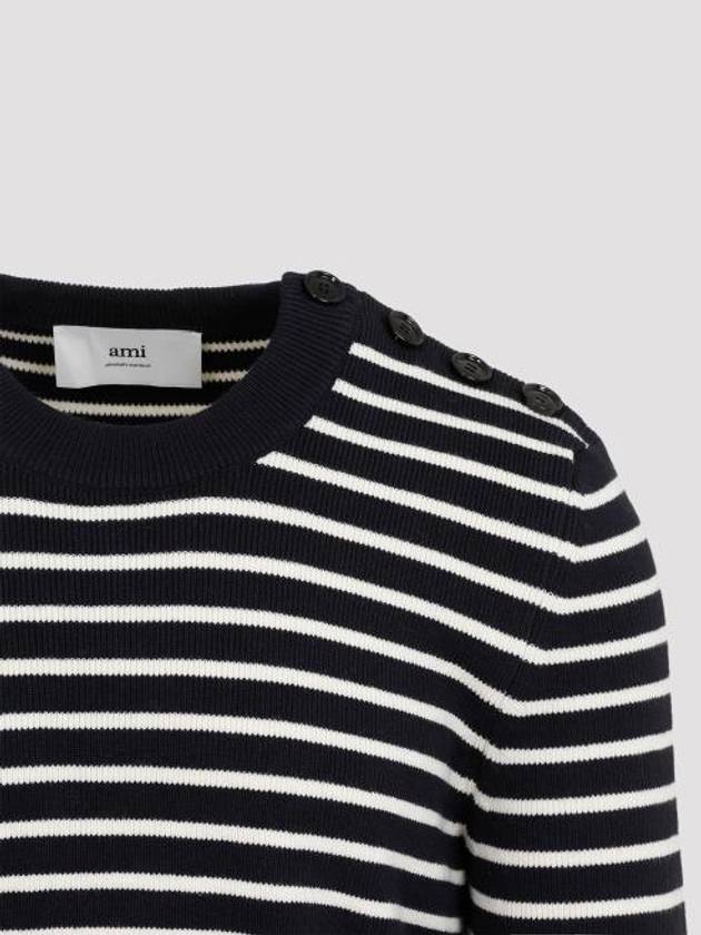 Striped Sailor Crew Neck Knit Top White Navy - AMI - BALAAN 7