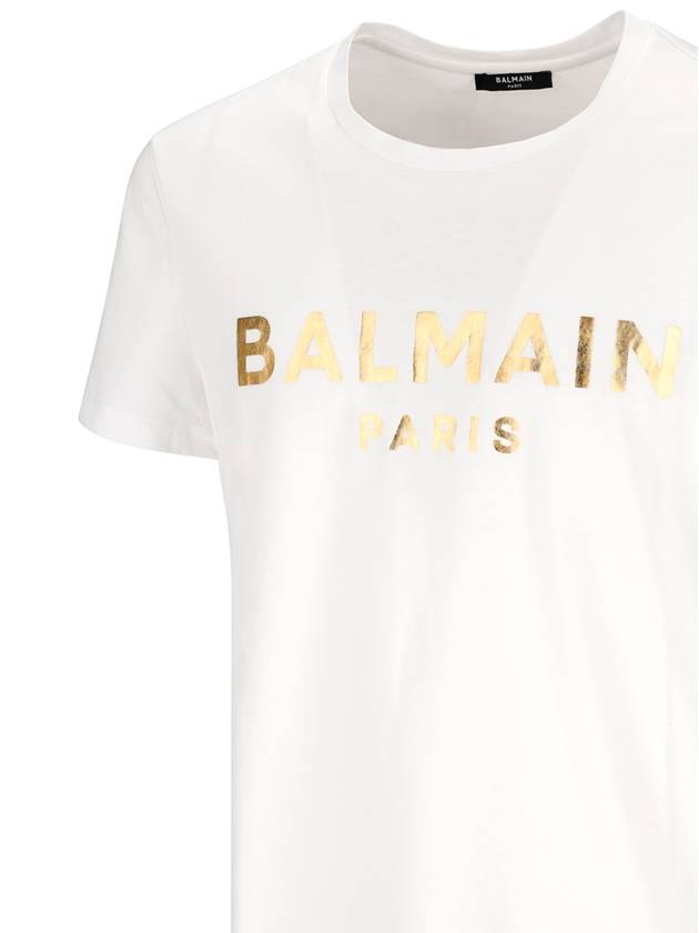 Metallic Logo Short Sleeve T-Shirt White - BALMAIN - BALAAN 4