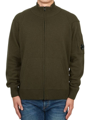 Lambswool GRS Zipped Cardigan Green - CP COMPANY - BALAAN 1