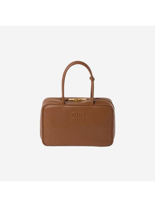 Leather Beau Tote Bag Cognac - MIU MIU - BALAAN 1