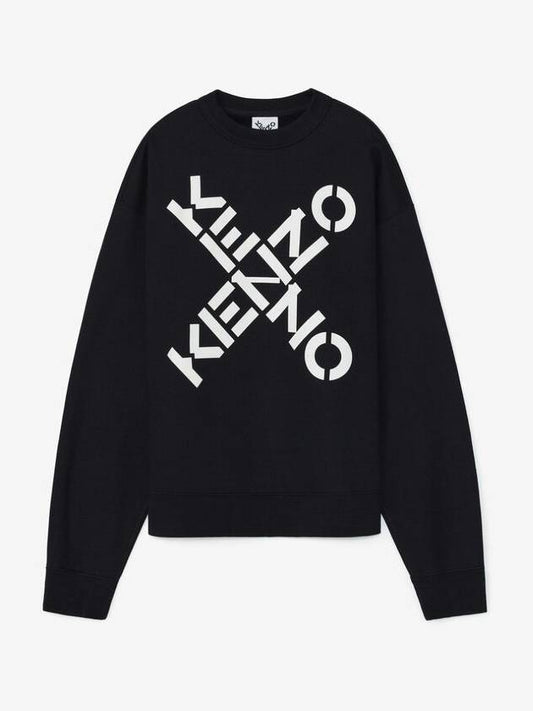 Big Cross Logo Oversized Sweatshirt Black - KENZO - BALAAN.