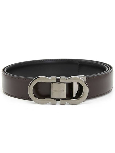 Gancini Reversible Leather Belt Black Dark Brown - SALVATORE FERRAGAMO - BALAAN 2