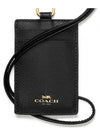 Cross Grain Leather Lanyard ID Case Necklace Card Wallet Black - COACH - BALAAN.