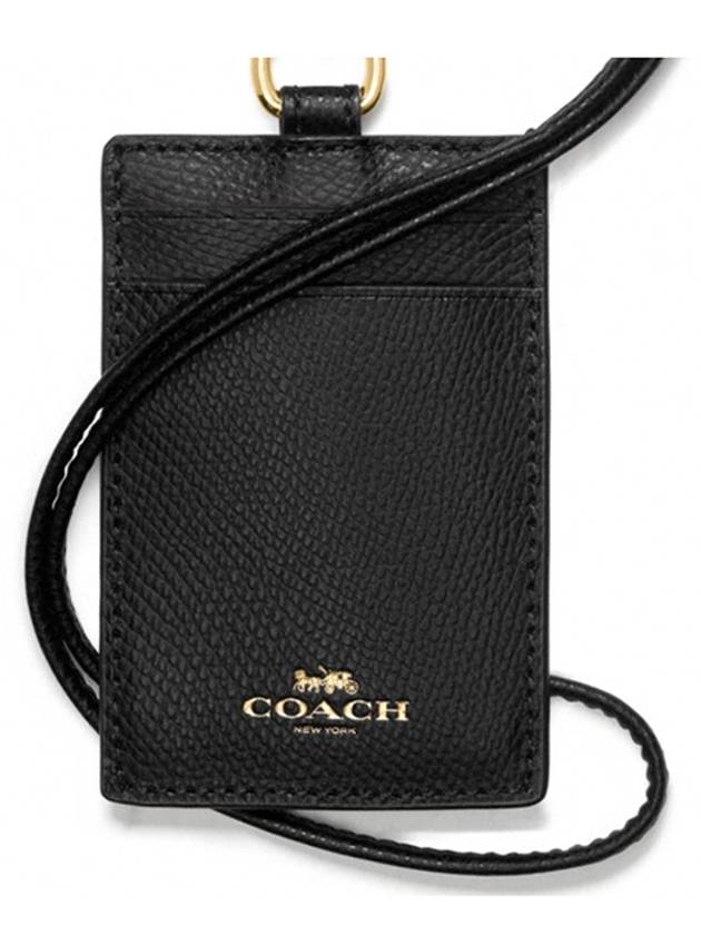 Cross Grain Leather Lanyard ID Case Necklace Card Wallet Black - COACH - BALAAN 4