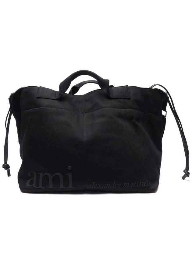 Men's Logo Print Tote Bag Black - AMI - BALAAN.