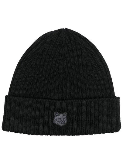 Bold Fox Head Patch Ribbed Beanie Black - MAISON KITSUNE - BALAAN 2