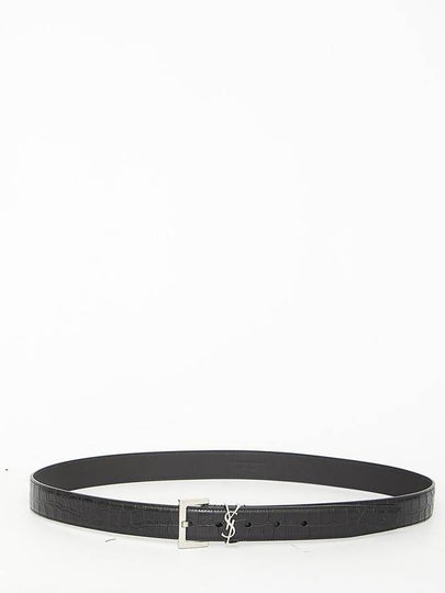 Monogram Crocodile Leather Belt Black - SAINT LAURENT - BALAAN 2