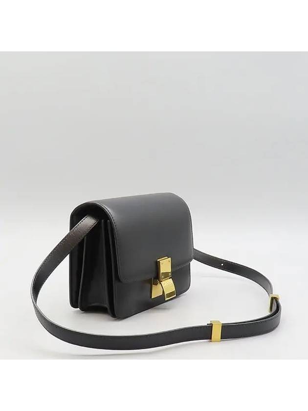 189183 Black leather CLASSIC BOX S size gold logo lock detail flap shoulder bag - CELINE - BALAAN 3