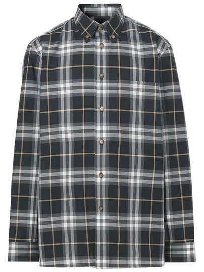 Button-Down Collar Checked Cotton Long-Sleeve Shirt Grey - BURBERRY - BALAAN 2