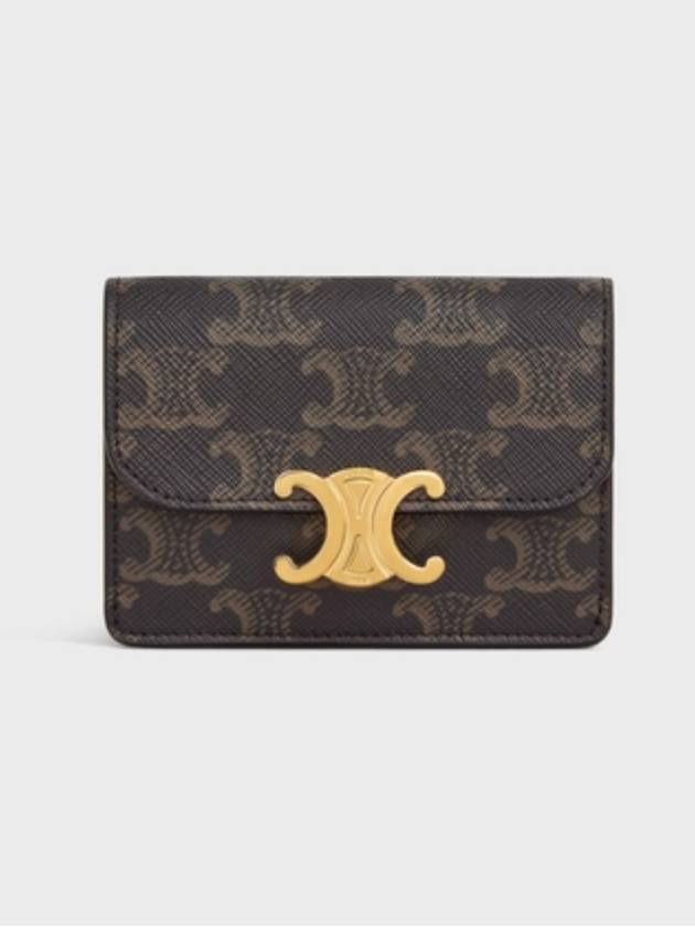 Triomphe Canvas Flap Card Holder Tan Brown - CELINE - BALAAN 4