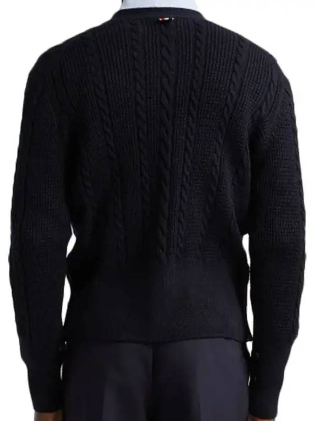 Cable Knitwear Virgin Wool Cardigan Navy - THOM BROWNE - BALAAN 4